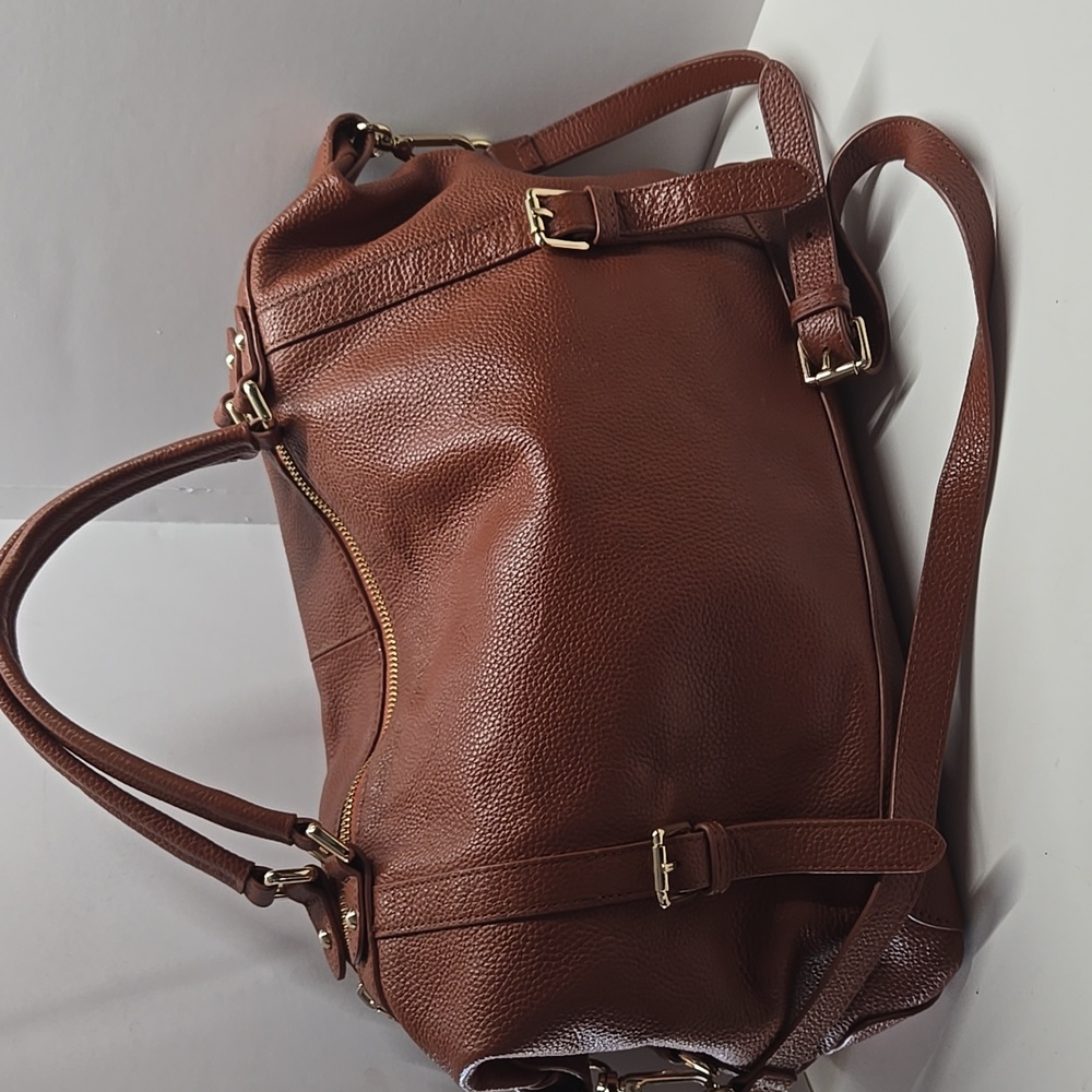 ORA DELPHINE Genuine Soft Brown Pebbled Leather Handbag, Gold Hardware